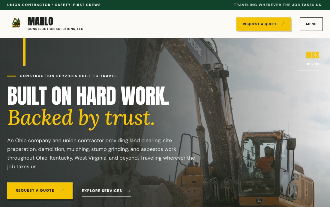 Marlo Construction Solutions website built by Peak Beak